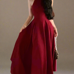 Solid Red Colour Sleeveless A-Line Midi Dress