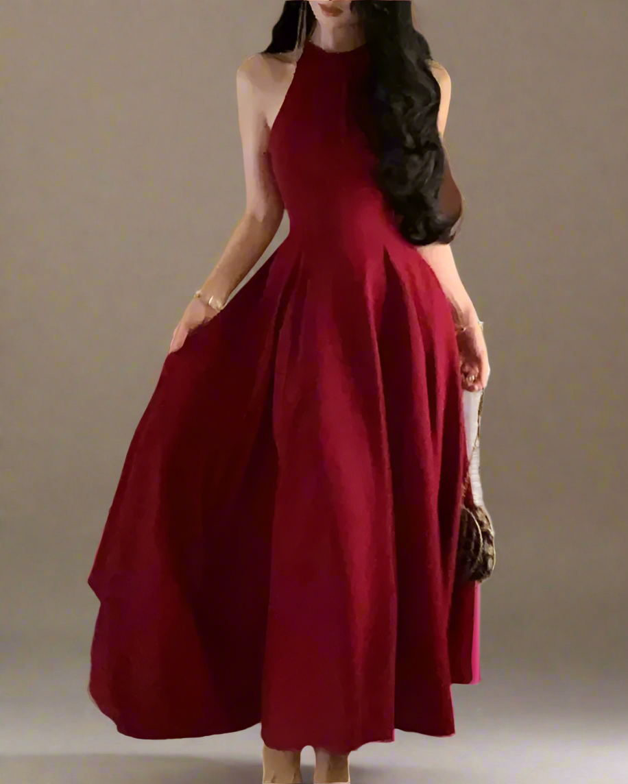 Solid Red Colour Sleeveless A-Line Midi Dress
