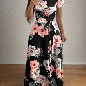 Product Features: Stylish boho-inspired maxi dress with large swing design Soft, flowy fabric with a slight stretch for all-day wear Belted waist sash for a flattering, feminine fit Floral digital print adds a fresh summer vibe Easy pullover style – no zips or buttons Perfect for holidays, summer events, or weekend getaways Lightweight and breathable – ideal for warm weather Available in multiple sizes to suit all body types Elegant Floral Lace-Up Boho Maxi Dress – Summer Swing Style with Belted Waist Step into summer with this Floral Lace-Up Boho Maxi Dress, crafted in a dreamy pastel palette and covered in elegant floral prints. The sash belt adds a cinched charm to the flowy A-line silhouette, while the soft stretch fabric ensures you stay comfortable all day. Whether you're heading to a brunch, beach outing, or casual garden party, this dress brings effortless beauty and style wherever you go. Specifications: Material: Polyester, Spandex Neckline: O-Neck Sleeve Length: Short (4–16 inches) Closure Type: Pullover Waistline: Natural with lace-up sash Dress Length: Ankle-Length Fit Type: Loose Pattern: Digital Floral Print Silhouette: A-Line Style: Bohemian / Casual Chic Elasticity: Slight Stretch