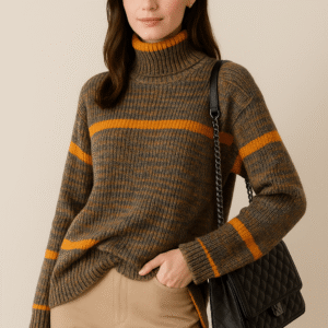 Keira – Women’s Knitted Oversized Turtleneck Jumper – Brown