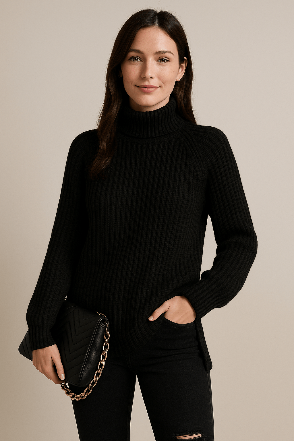 Elsie – Women’s Ribbed Knit Slit Sweater – High Neck Experience ultimate comfort and style with our ribbed knit slit sweater. Designed with a high neckline and soft acrylic blend, it offers a cosy feel and effortless layering for colder days. Cosy ribbed knit texture – keeps you warm and stylish Slit sides – for added movement and relaxed fit High turtleneck collar – classic winter look Soft acrylic blend – warm and gentle on the skin Available in 6 colours – from subtle beige to bold red